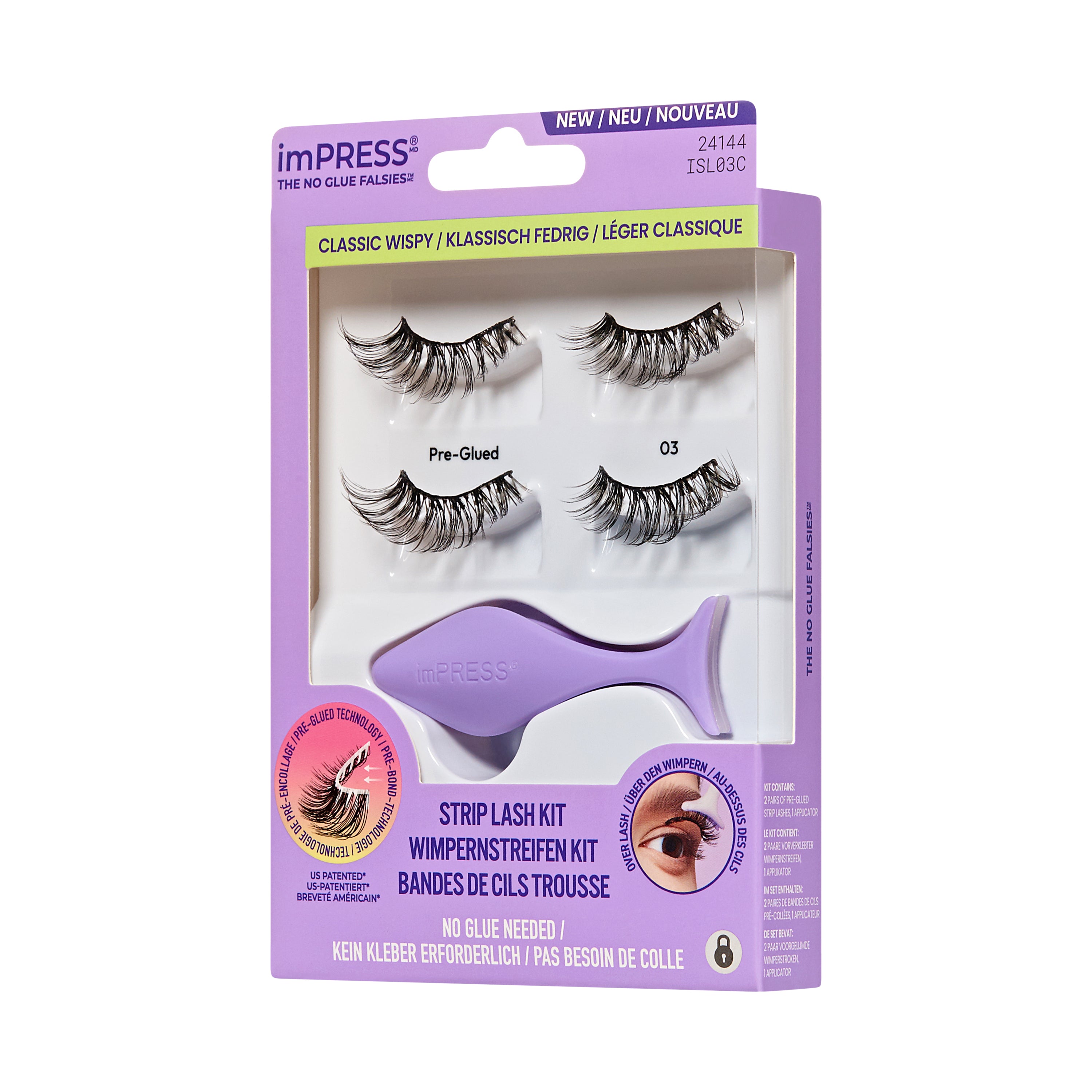 KISS imPRESS Pre-Glued Strip Lashes Kit, Classic Wispy, 2 Pair Self Adhesive Eyelashes