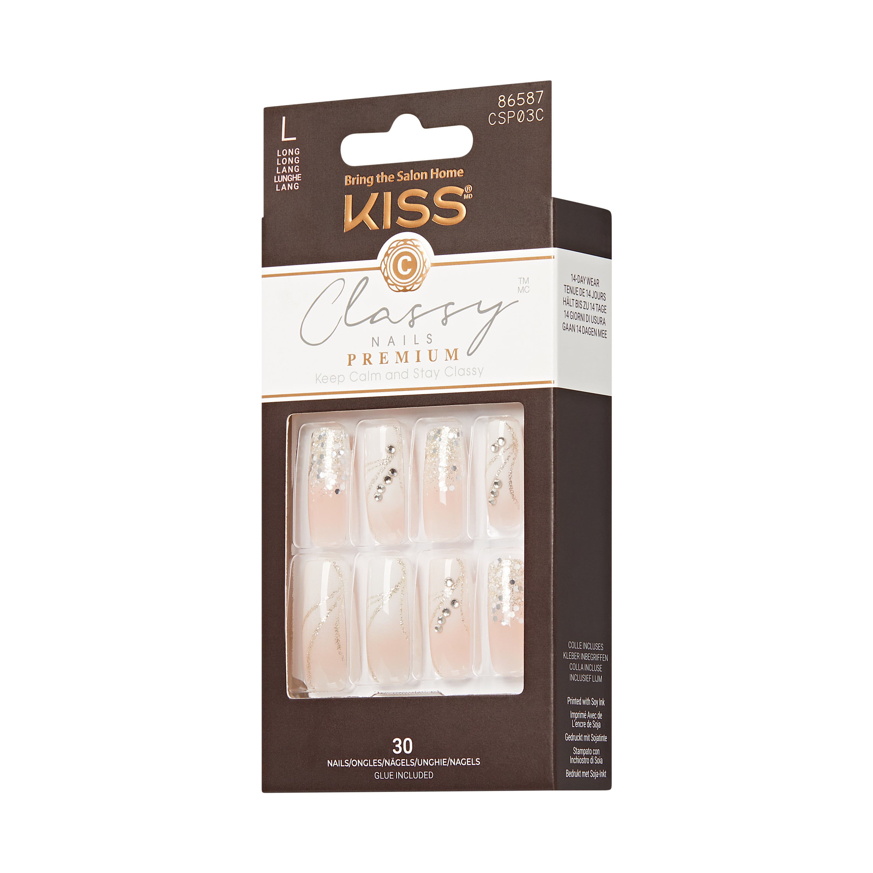 KISS Premium Classy Press On Nails, White French Tips, Long, Square Shape, 30 Ct.