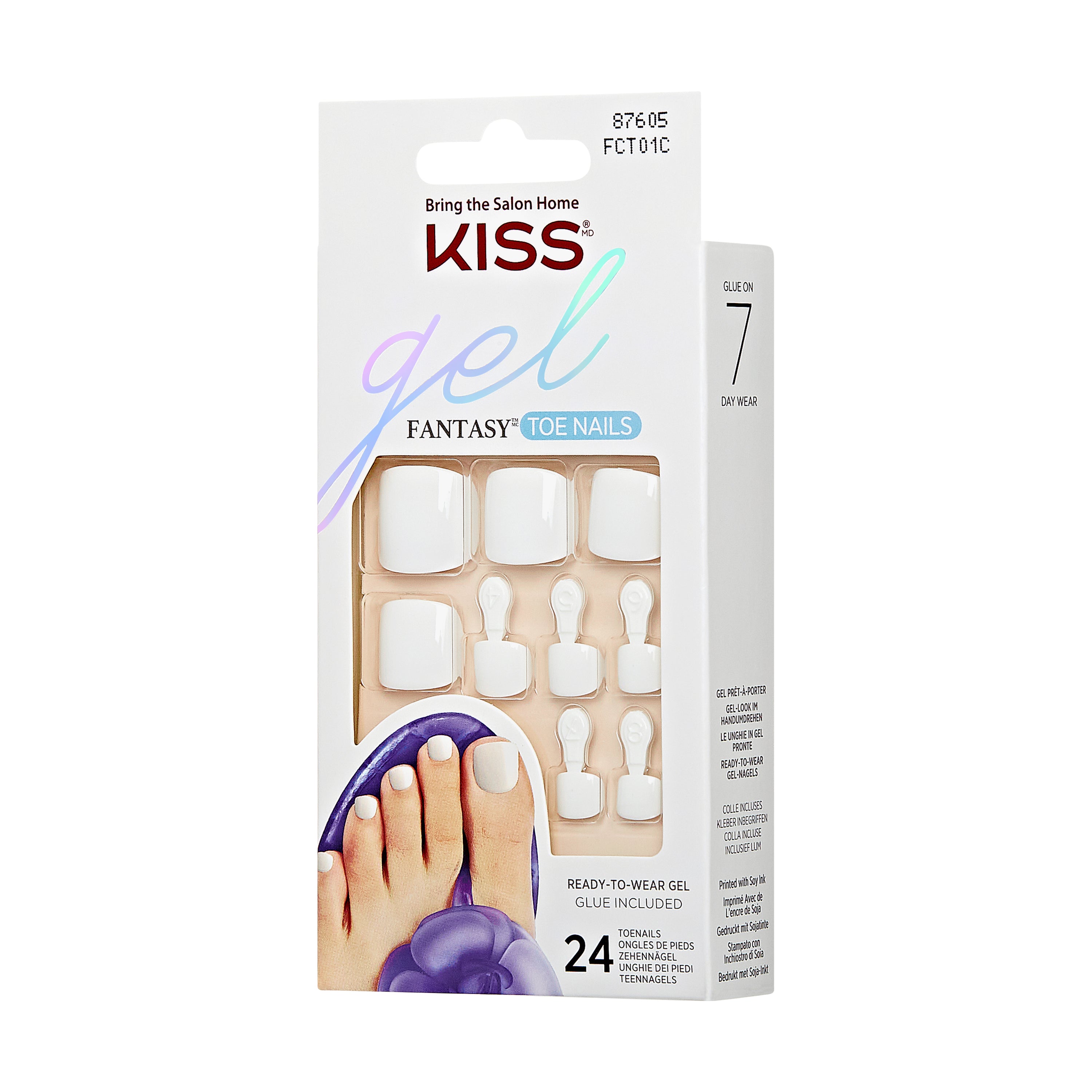 KISS Gel Fantasy Ready-to-Wear Press-On-Fußnägel Pediküre-Set, weiß, 24 Stück