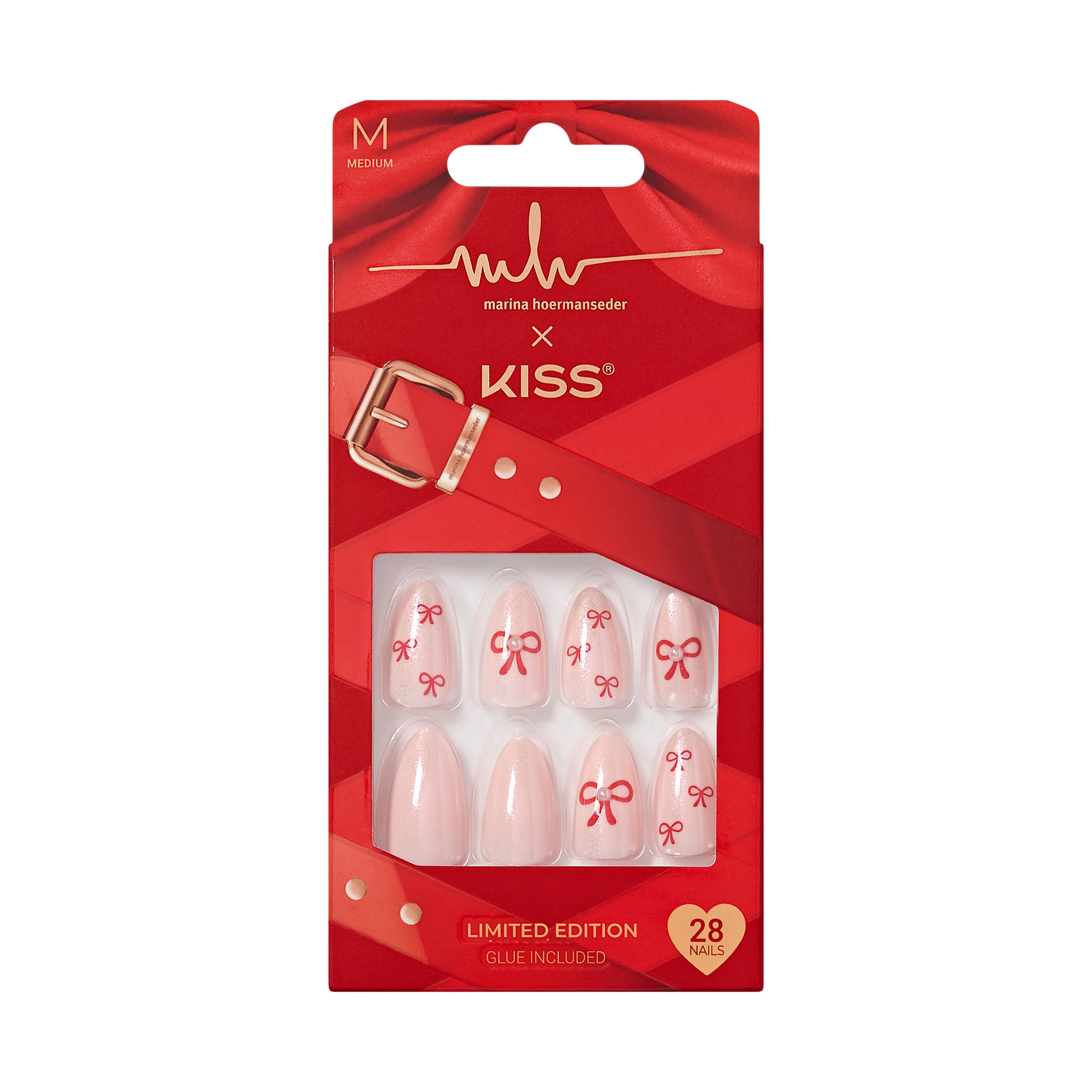 KISS x Marina Hoermanseder Press On Nails, ‘The Runway’, Pink, Medium Almond, 28 Count