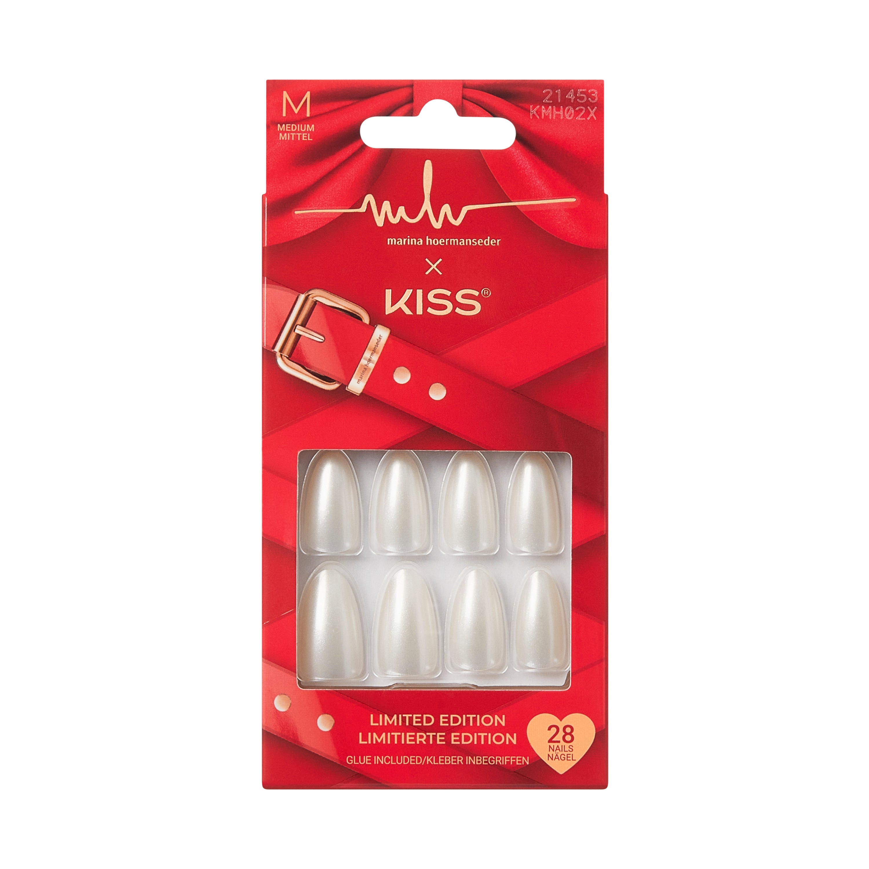 KISS x Marina Hoermanseder Press On Nails, ‘Dramatic Silhouette’, White, Medium Almond, 28 Count