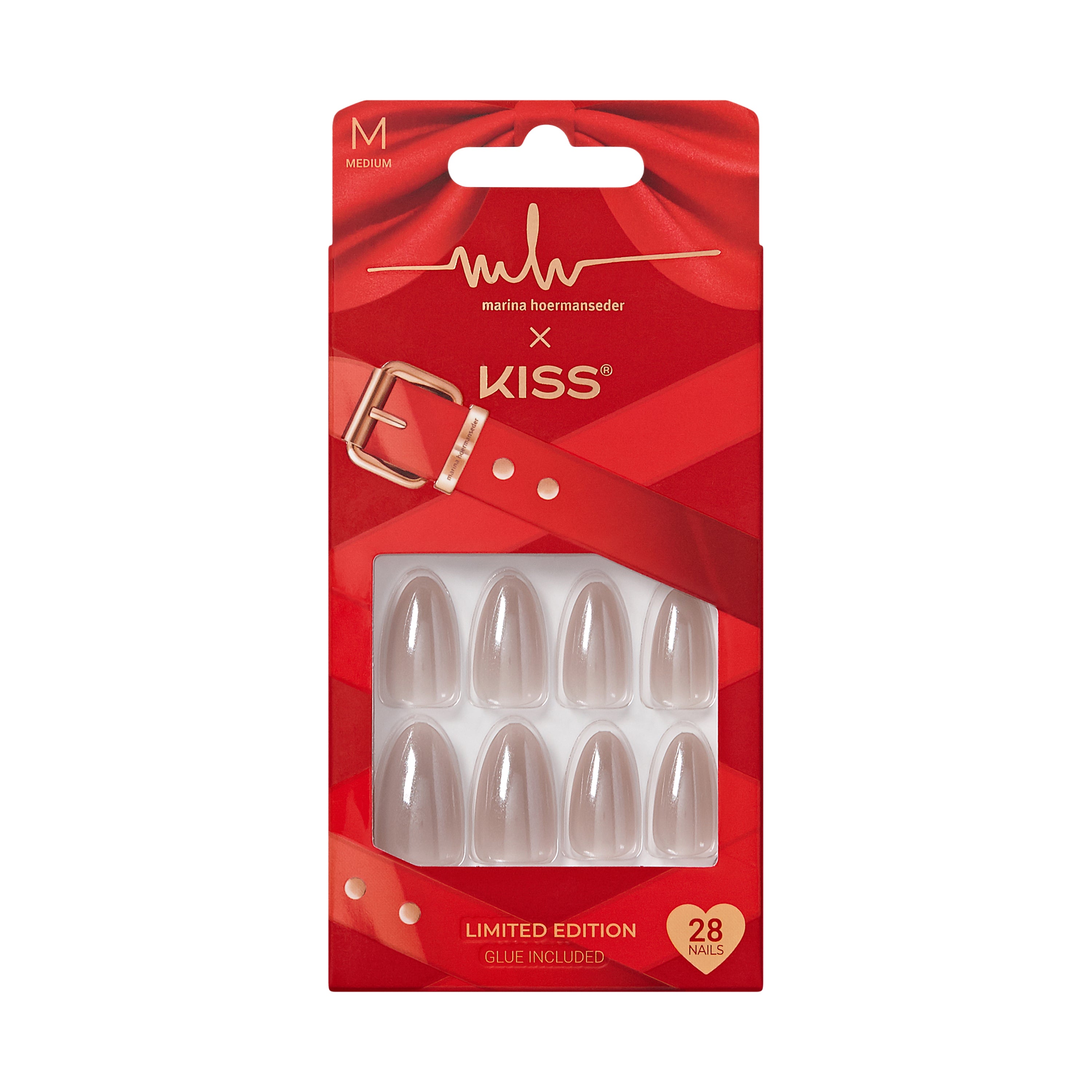 KISS x Marina Hoermanseder Press On Nails, ‘Fierce’, Beige, Medium Almond, 28 Count
