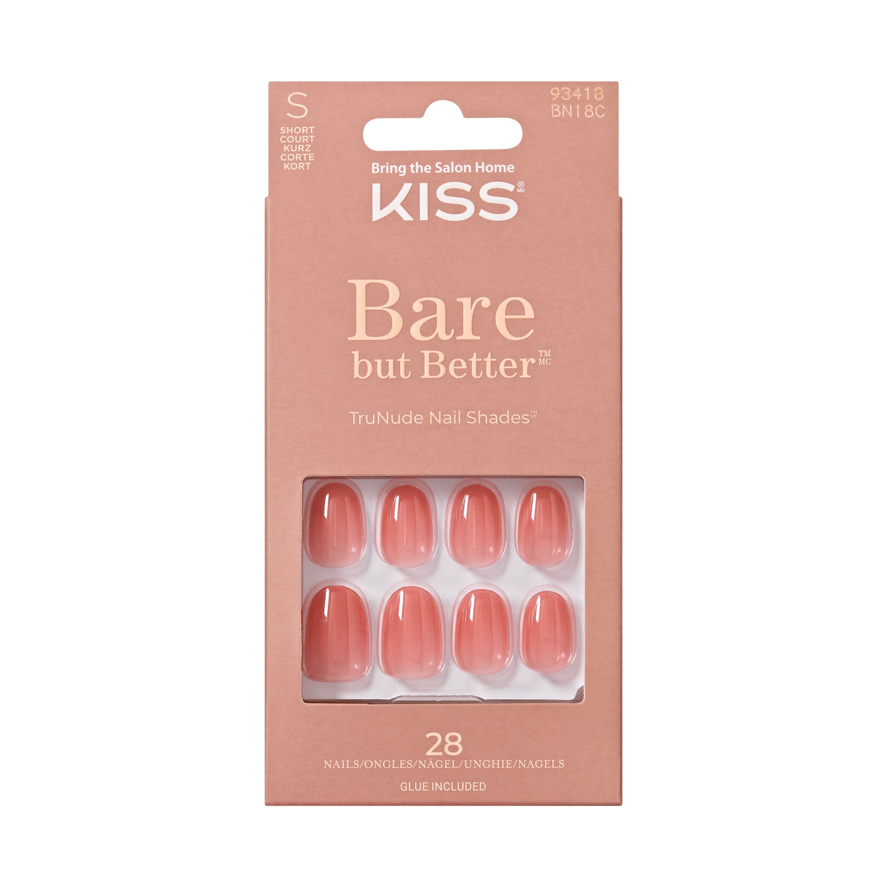 KISS Bare but Better TruNude Press On Nails, Solid Orange, Short Oval, 28 Ct.
