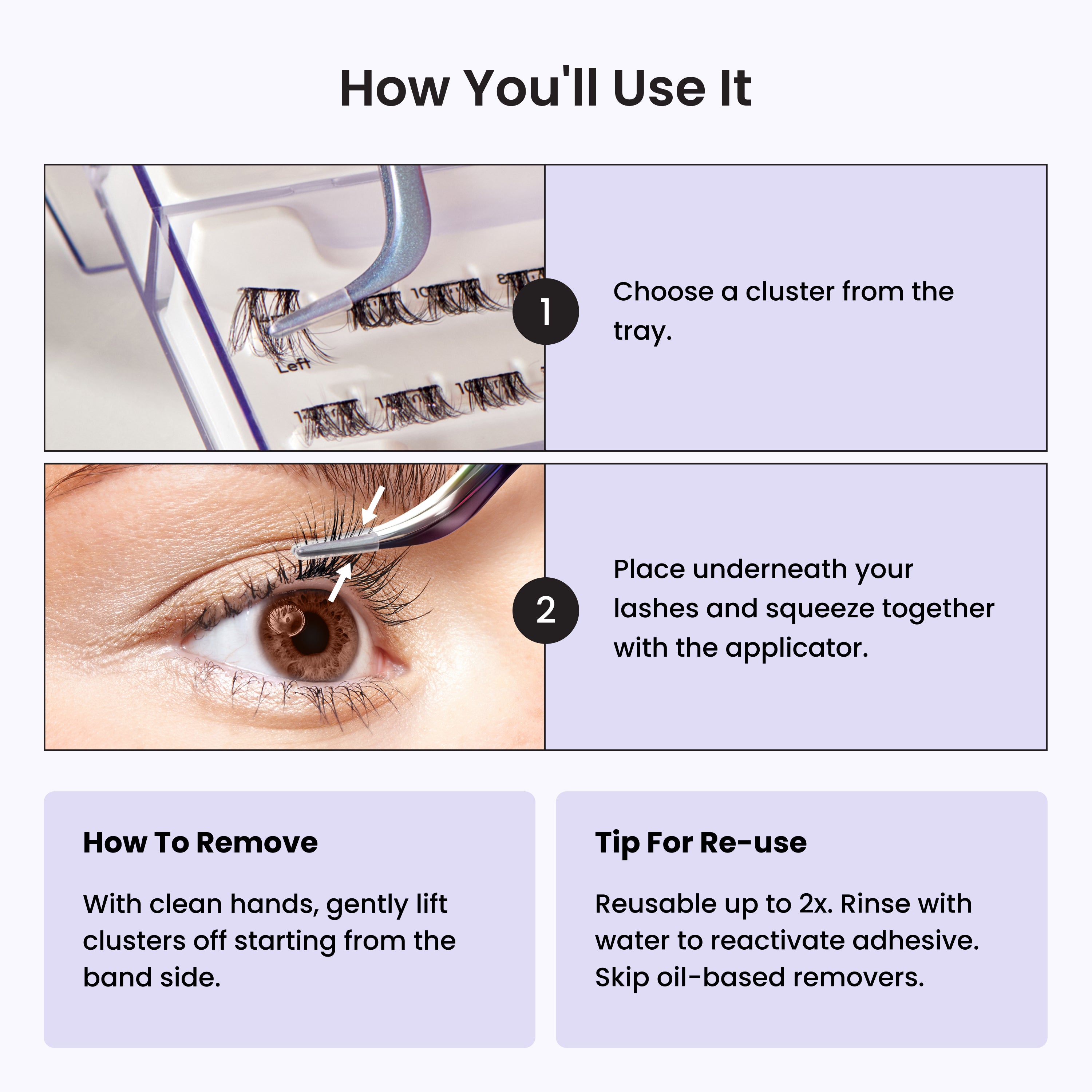 KISS imPRESS Kit mit selbstklebenden Wimpern, Demi Wispy, 48 selbstklebende Wimpern-Cluster