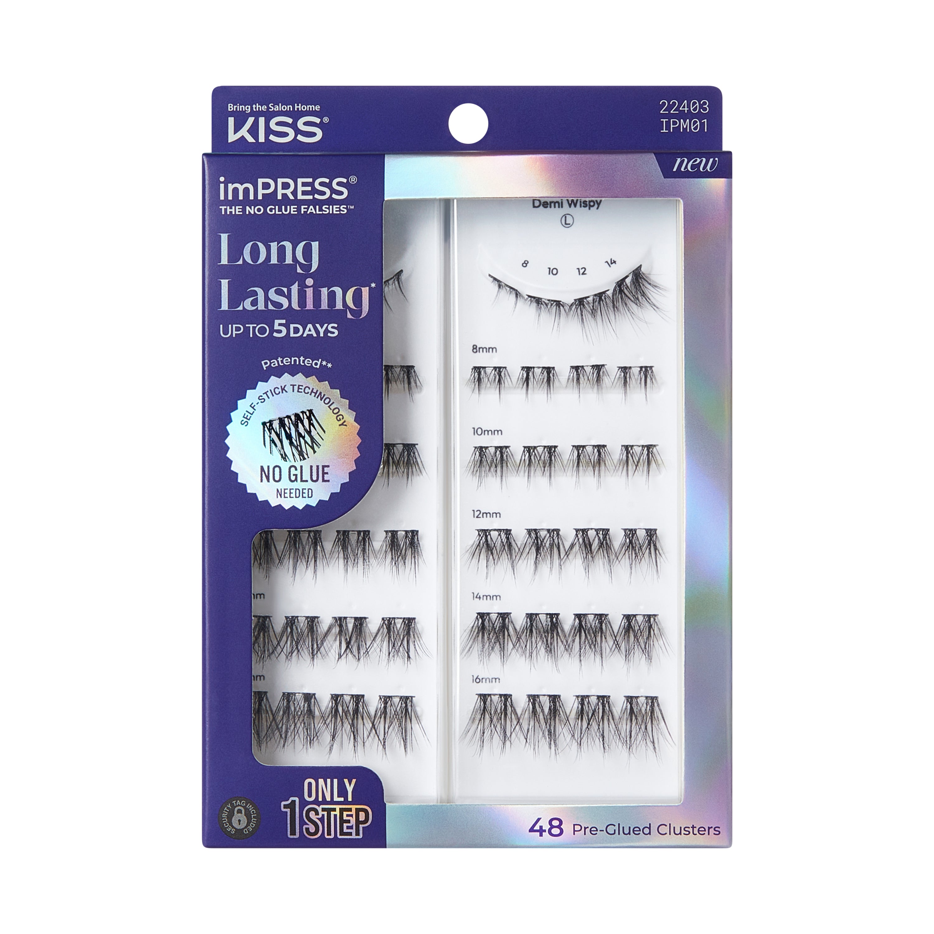 KISS imPRESS Kit mit selbstklebenden Wimpern, Demi Wispy, 48 selbstklebende Wimpern-Cluster