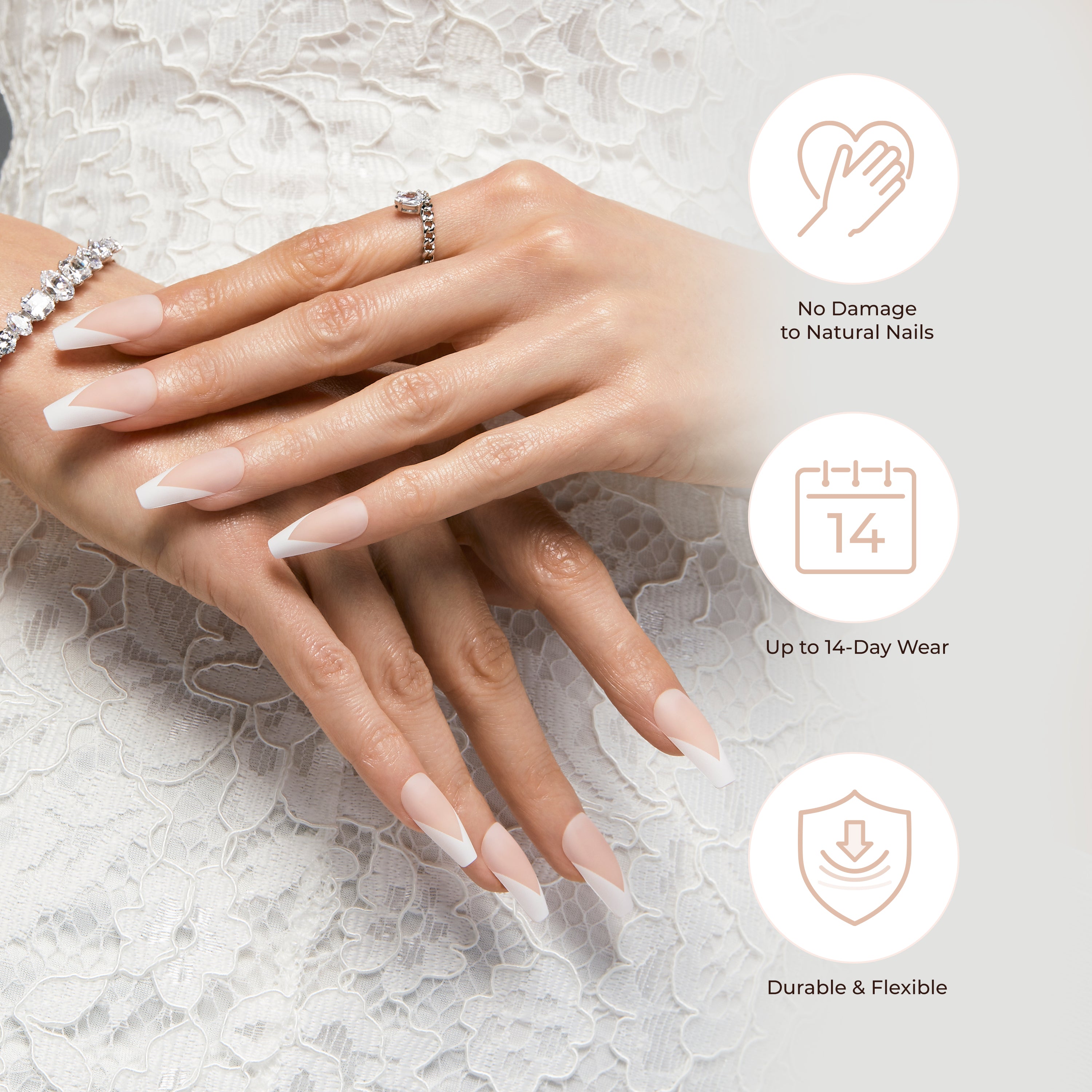 KISS Classy French Tip Press On Nails, Exclusive Only, White, Short Oval, 28 Count