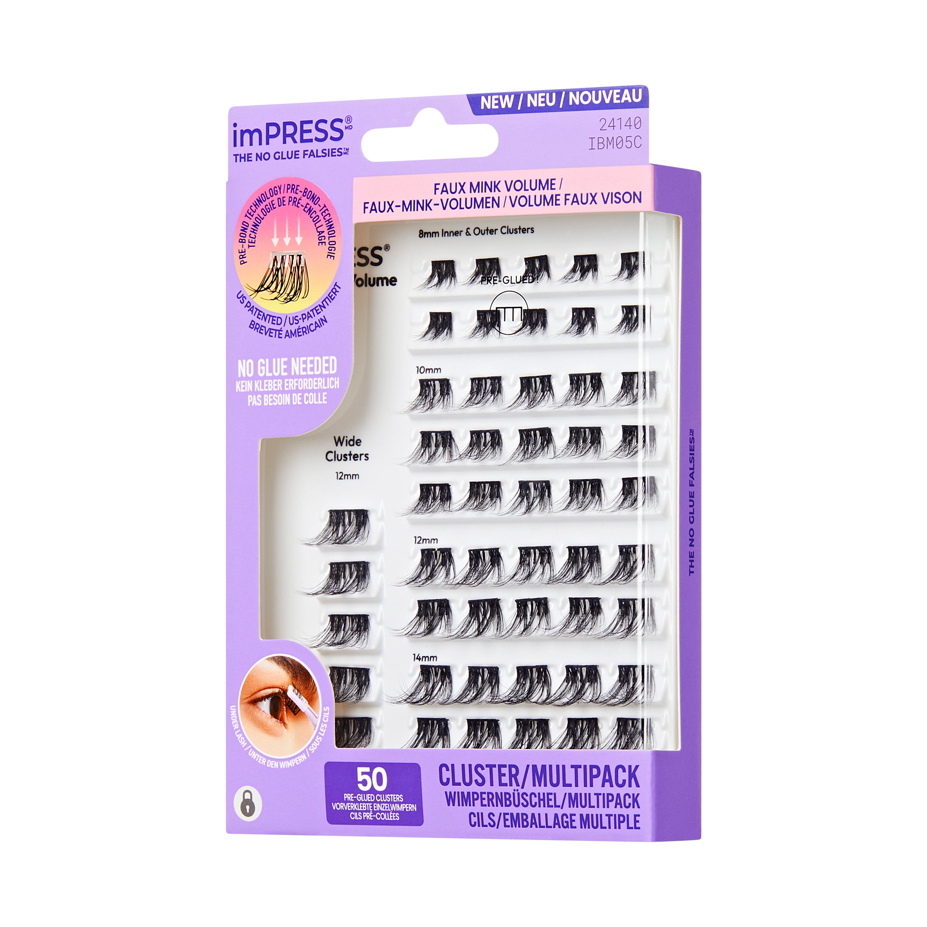 KISS imPRESS selbstklebende Wimpern Multipack, Faux Mink Volume, 50 selbstklebende Wimpern