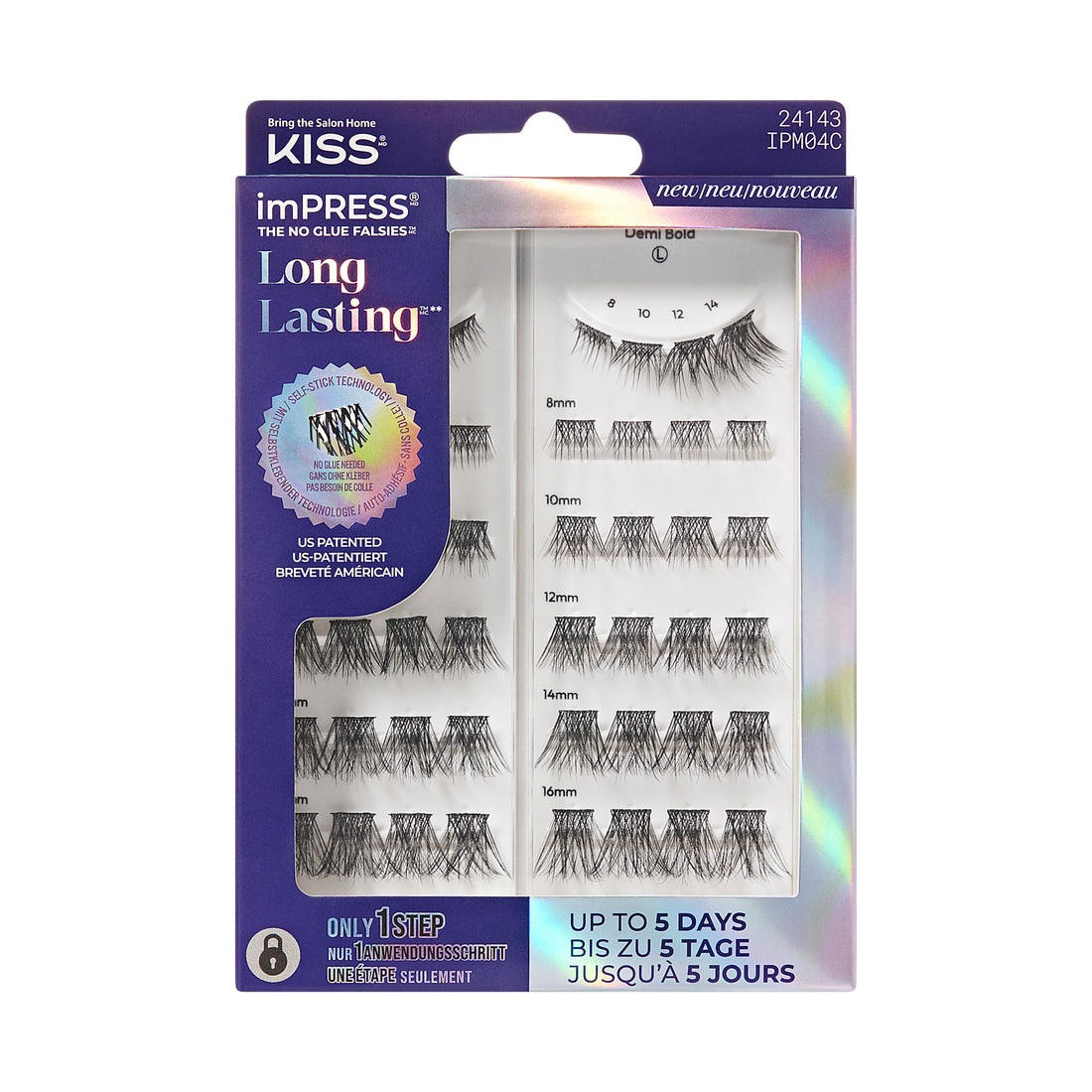 KISS imPRESS Pre-Glued Lash Clusters Kit, Demi Bold, 48 Self Adhesive Eyelashes