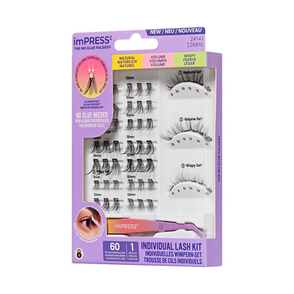 KISS imPRESS Pre-Glued Individual Lashes Kit, Self Adhesive Eyelashes, 60 Lash Clusters