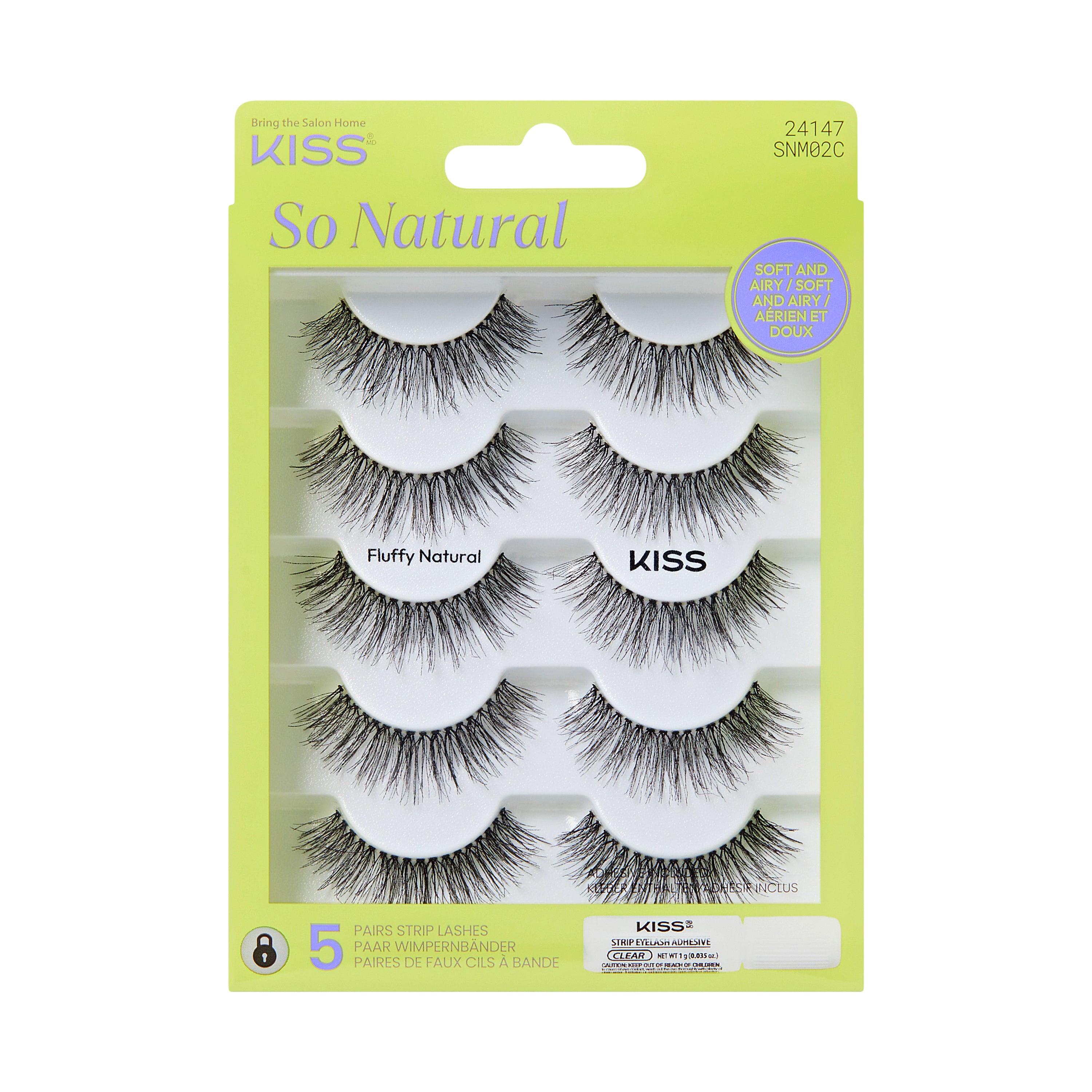 KISS So Natural False Eyelashes, ‘Fluffy Natural’, 10mm-12mm, Medium Volume, 5 Pairs