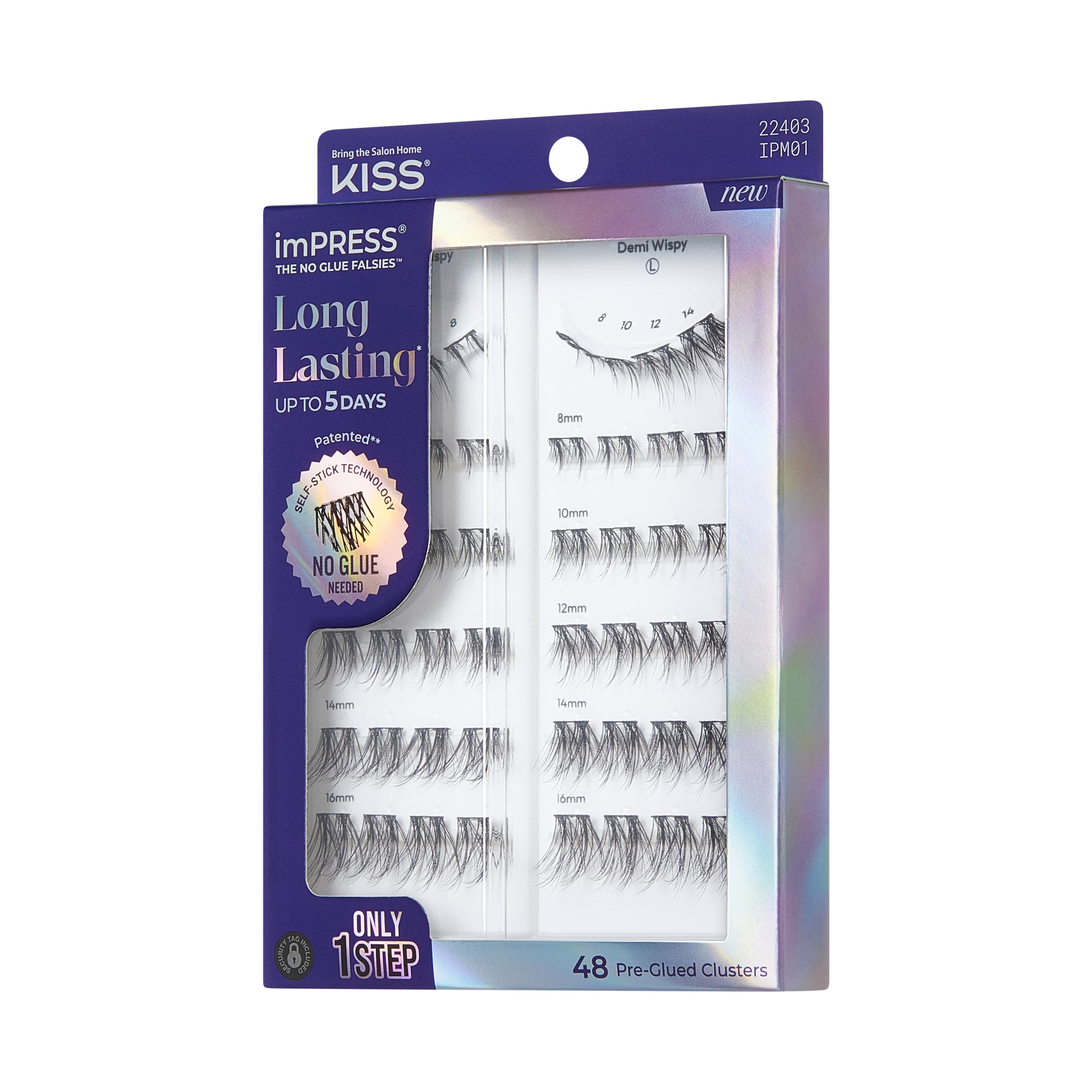 Kiss Impress Long Lasting Pre-Glued Lash Clusters Kit, Demi Wispy, 48 Self Adhesive Eyelashes (Copy)