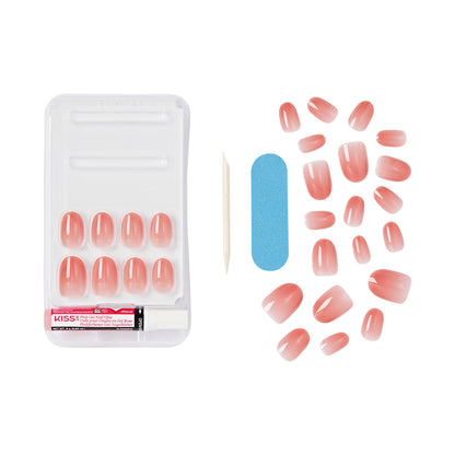 KISS Bare but Better  TruNude Press On Nails, Solid Orange, Short Oval, 28 Ct.