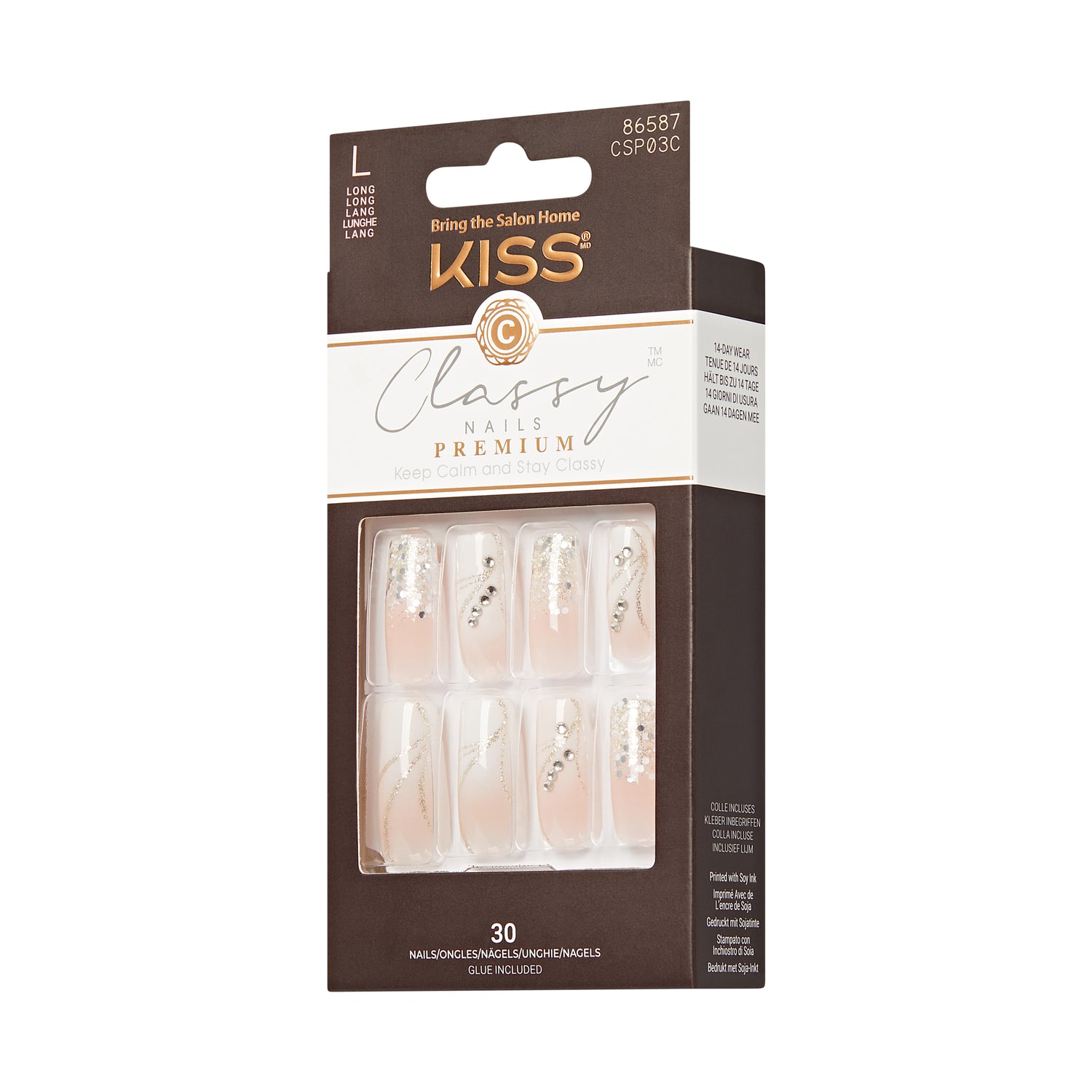 KISS Premium Classy Press On Nails, White French Tips, Long, Square Shape, 30 Ct.