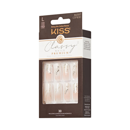 KISS Premium Classy Press On Nails, White French Tips, Long, Square Shape, 30 Ct.