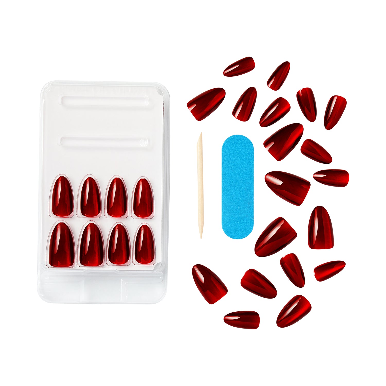 Kiss Gel Fantasy Magnetic Press On Nails Almond, Solid  Red, Medium, 28 Count