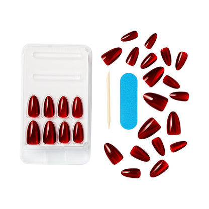 Kiss Gel Fantasy Magnetic Press On Nails Almond, Solid  Red, Medium, 28 Count