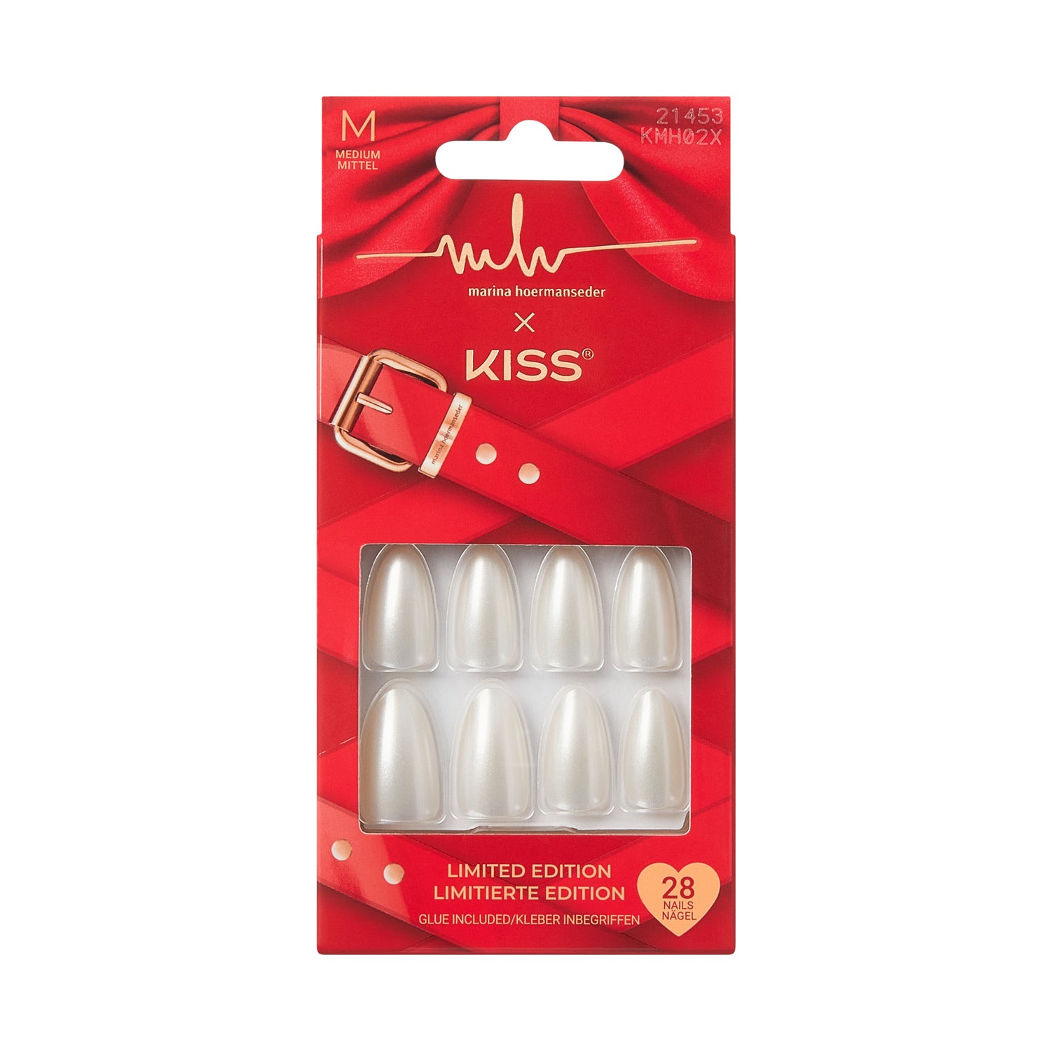 KISS x Marina Hoermanseder Press On Nails, ‘Dramatic Silhouette’, White, Medium Almond, 28 Count