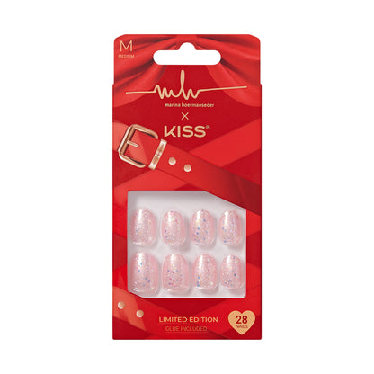 KISS x Marina Hoermanseder Press On Nails, ‘Leather’, Pink, Short Round, 28 Count