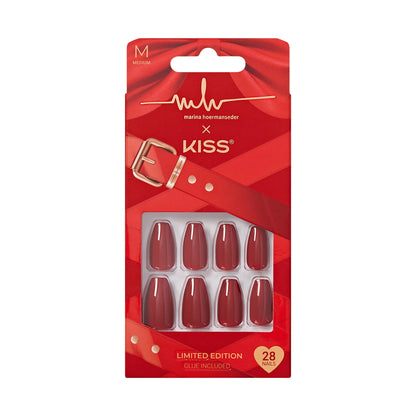 KISS x Marina Hoermanseder Press On Nails, ‘Boldly Beautiful’, Red, Medium Coffin, 28 Count