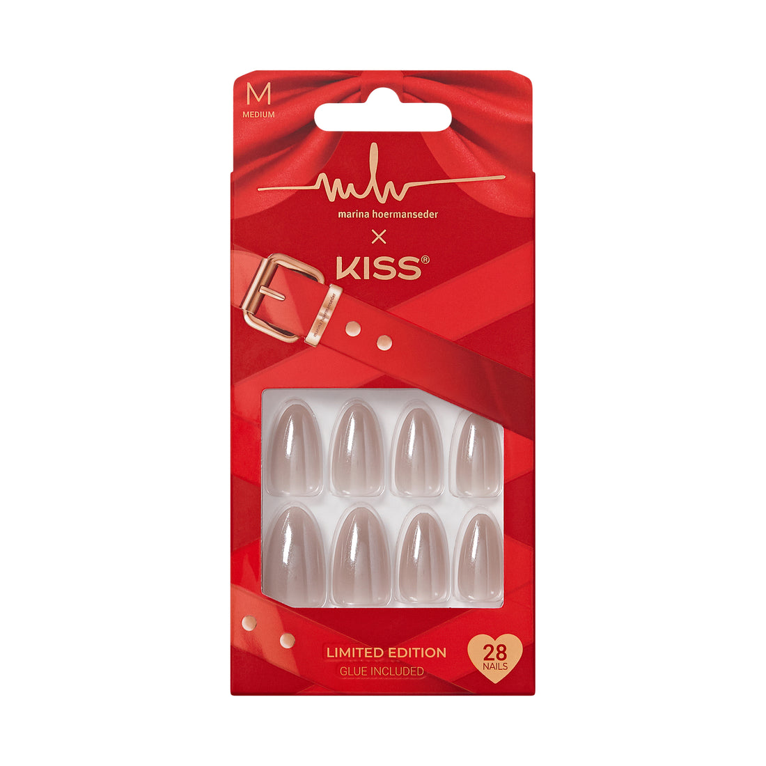 KISS x Marina Hoermanseder Press On Nails, ‘Fierce’, Beige, Medium Almond, 28 Count