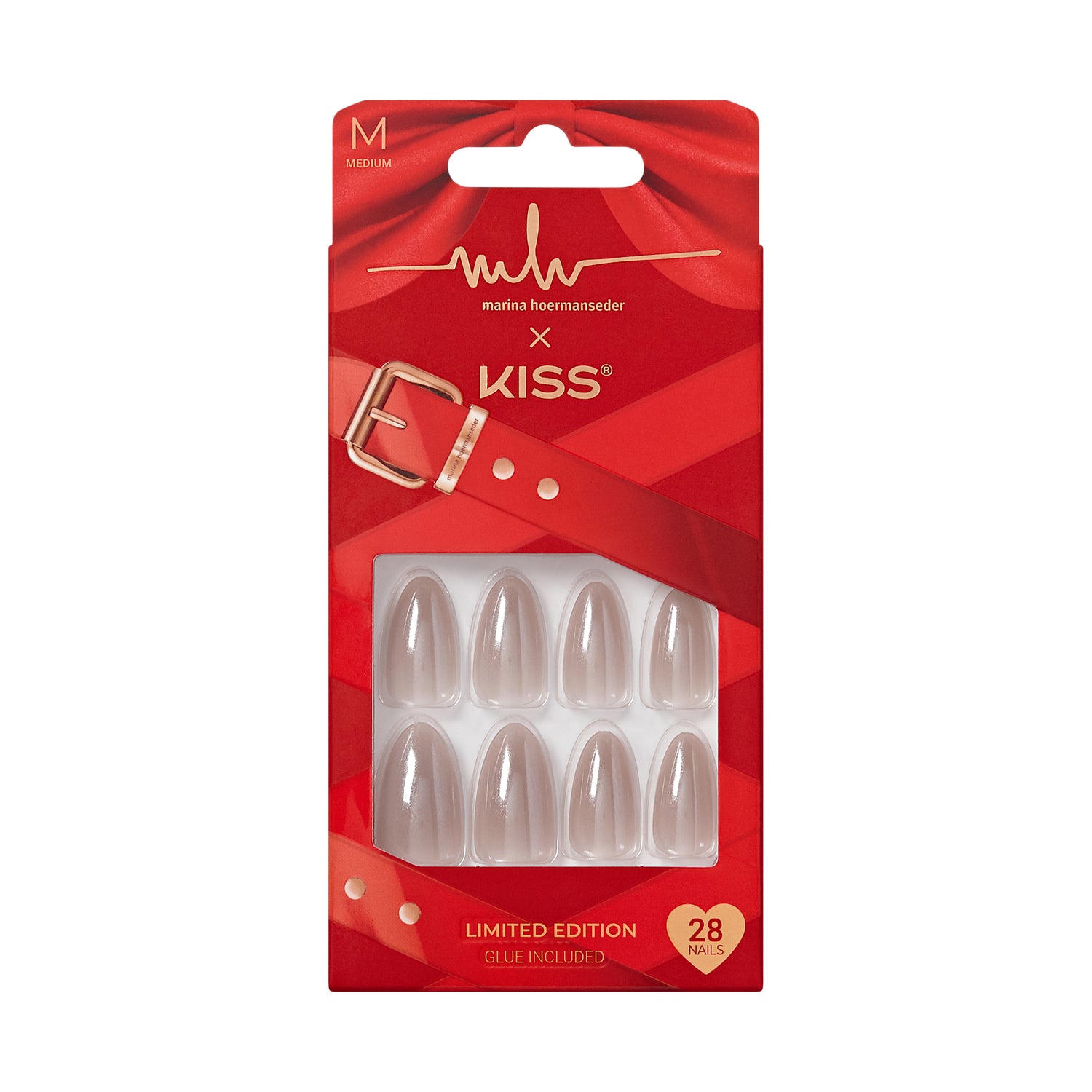 KISS x Marina Hoermanseder Press On Nails, ‘Fierce’, Beige, Medium Almond, 28 Count