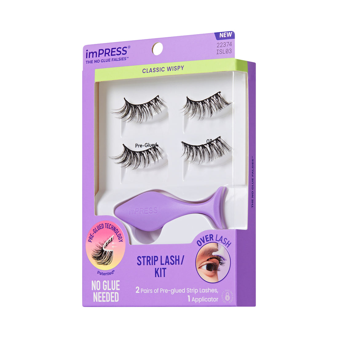 KISS imPRESS Pre-Glued Strip Lashes Kit, Classic Wispy, 2 Pair Self Adhesive Eyelashes
