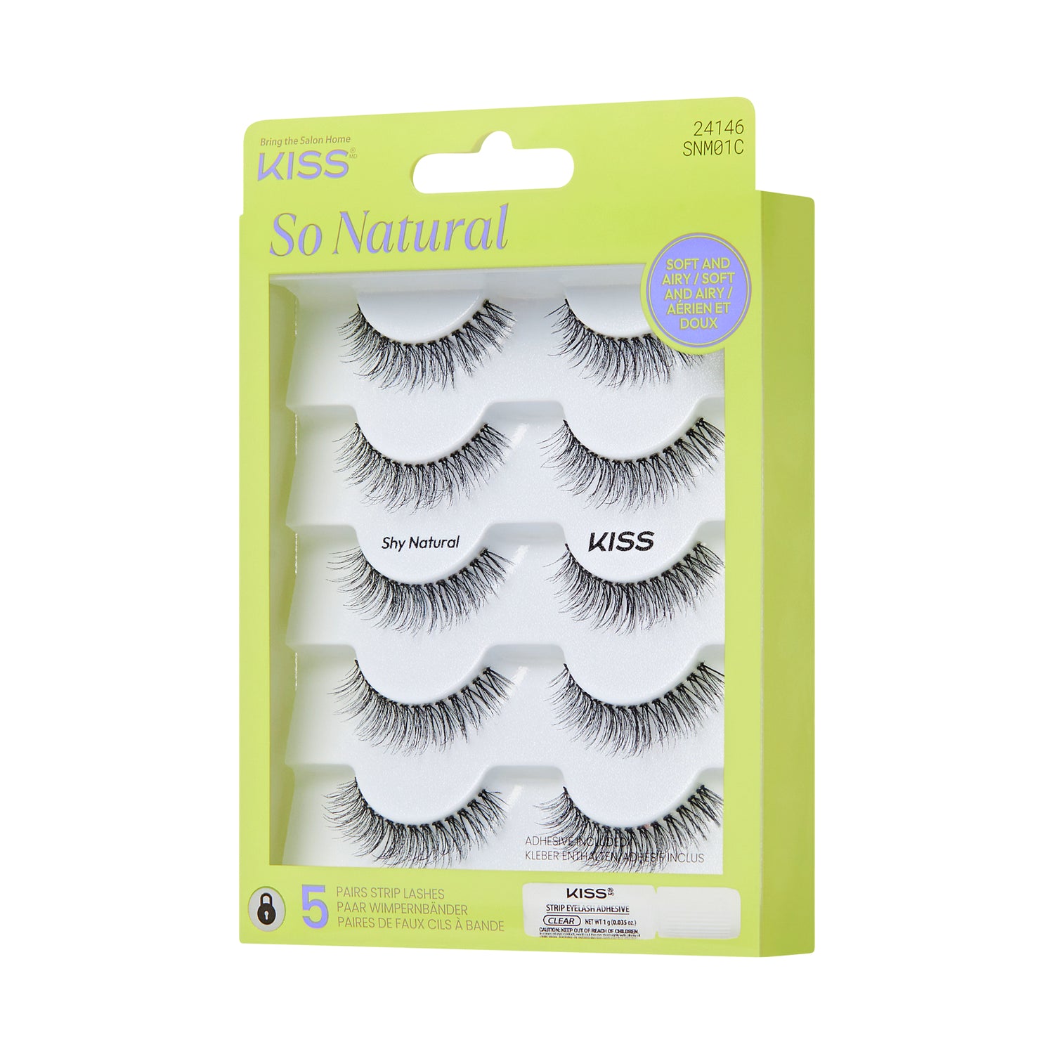 KISS So Natural False Eyelashes, ‘Shy Natural’, 8mm-10mm, Natural Volume, 5 Pairs