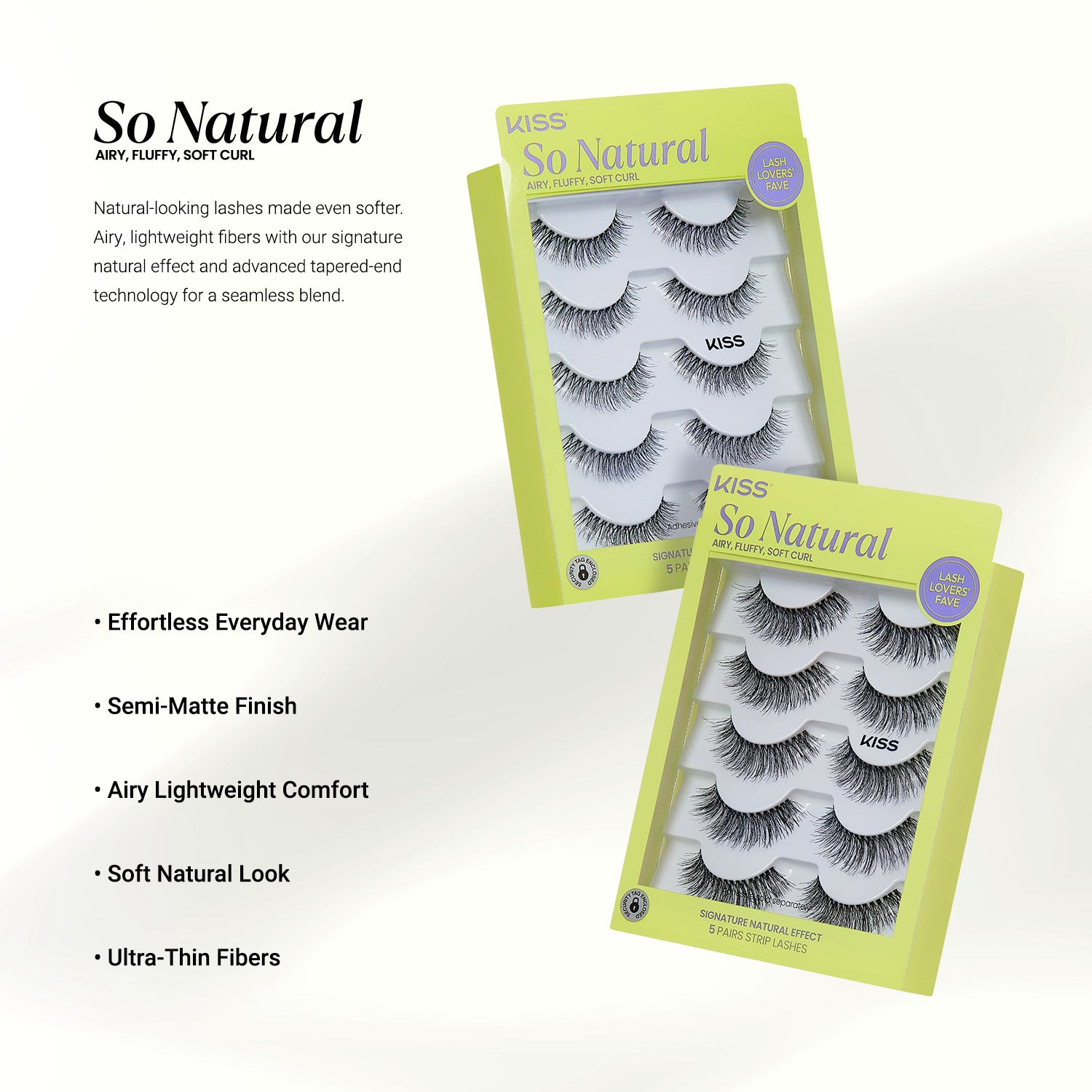 KISS So Natural False Eyelashes, ‘Shy Natural’, 8mm-10mm, Natural Volume, 5 Pairs