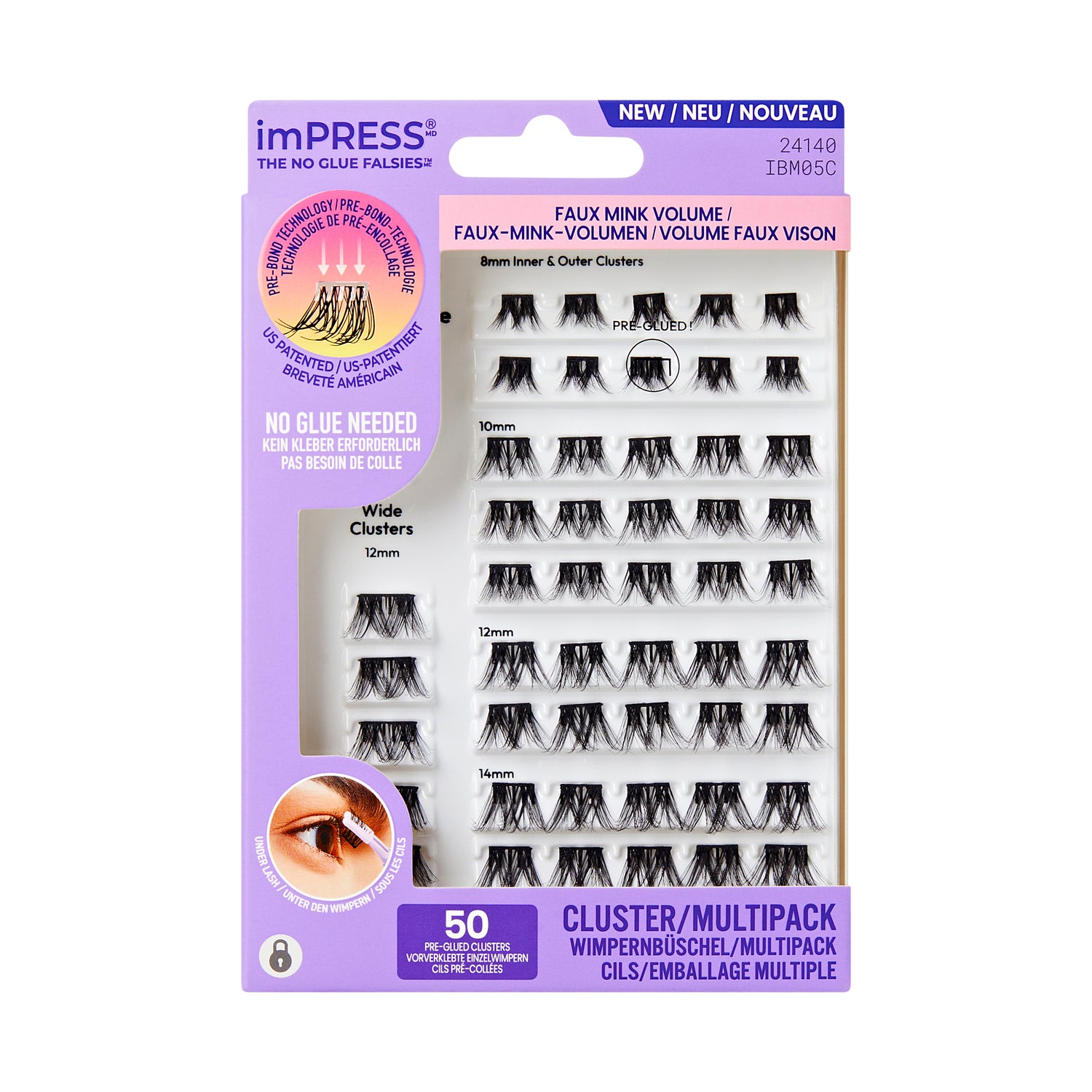 KISS imPRESS selbstklebende Wimpern Multipack, Faux Mink Volume, 50 selbstklebende Wimpern