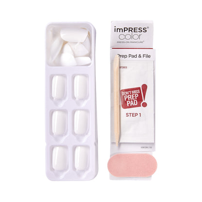 imPRESS Color Press On Nails, No Glue Needed, White, Short Squoval, 30 Ct.