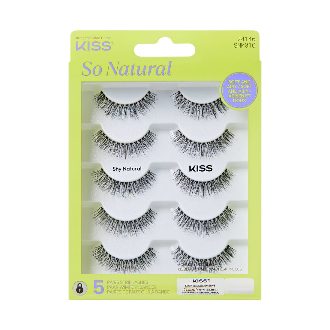 KISS So Natural False Eyelashes, ‘Shy Natural’, 8mm-10mm, Natural Volume, 5 Pairs