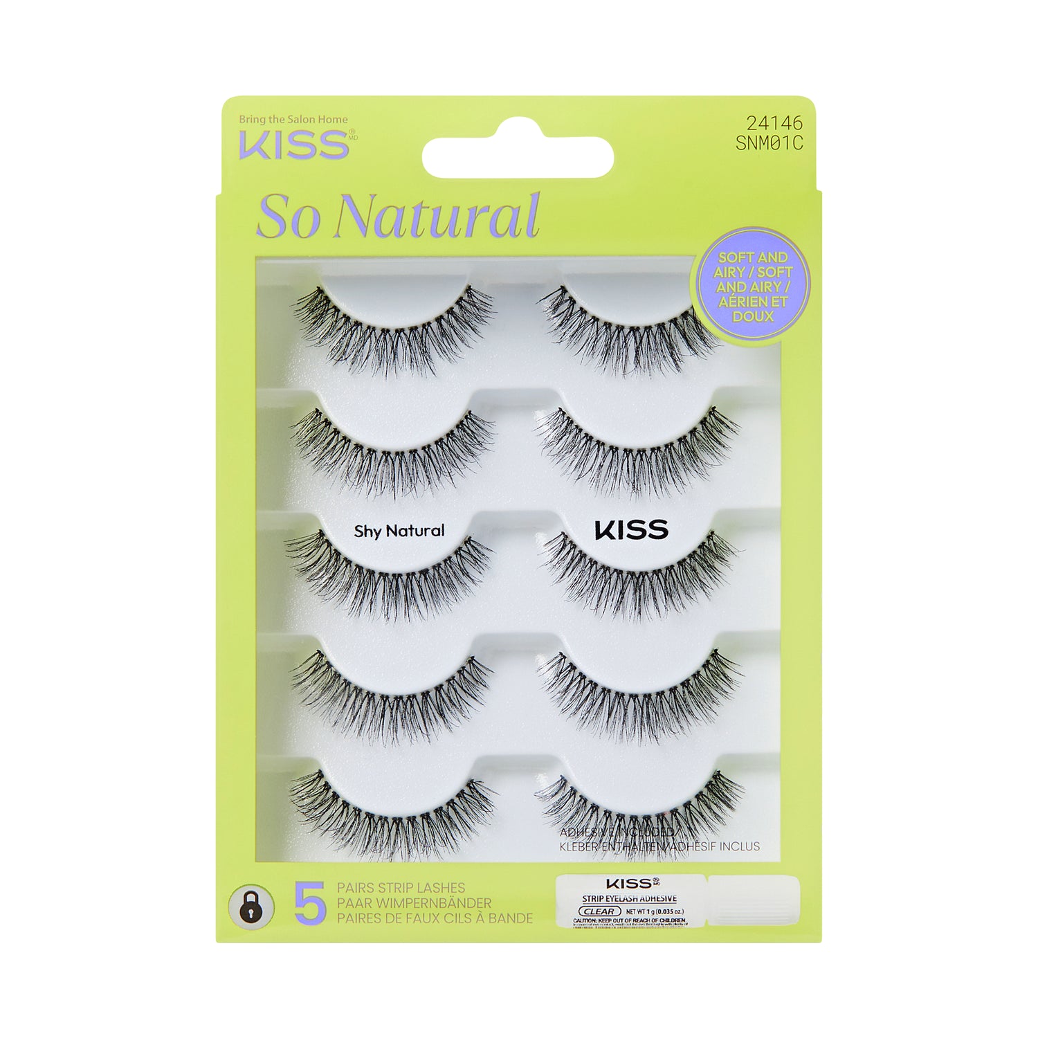 KISS So Natural False Eyelashes, ‘Shy Natural’, 8mm-10mm, Natural Volume, 5 Pairs