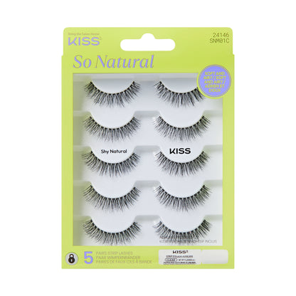 KISS So Natural False Eyelashes, ‘Shy Natural’, 8mm-10mm, Natural Volume, 5 Pairs
