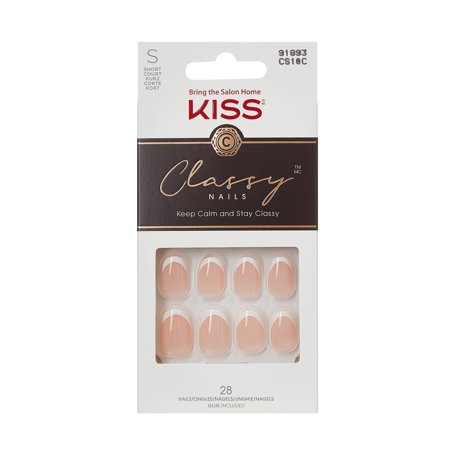 KISS Classy French Tip Press On Nails, Exclusive Only, White, Short Oval, 28 Count