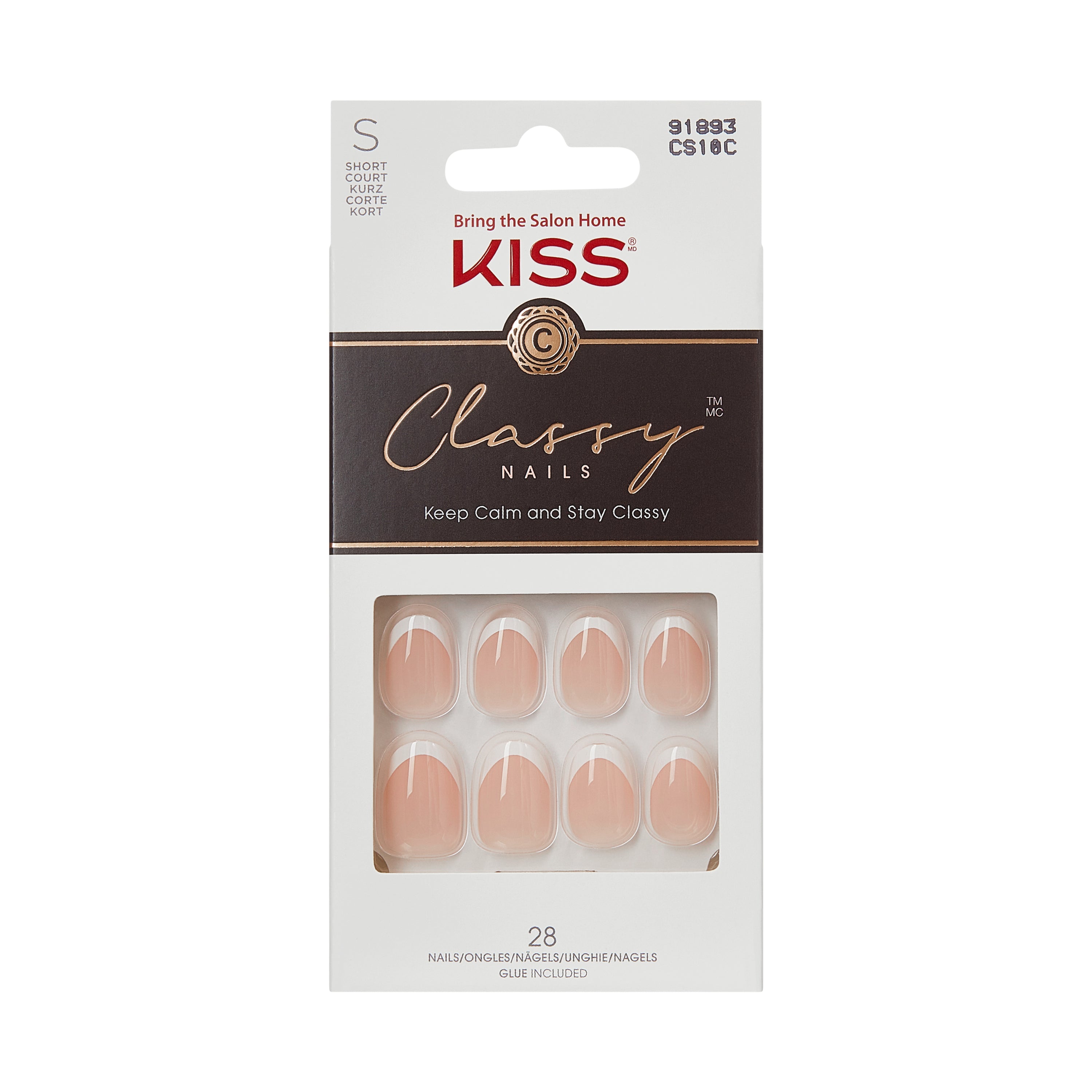 KISS Classy French Tip Press On Nails, Exclusive Only, White, Short Oval, 28 Count