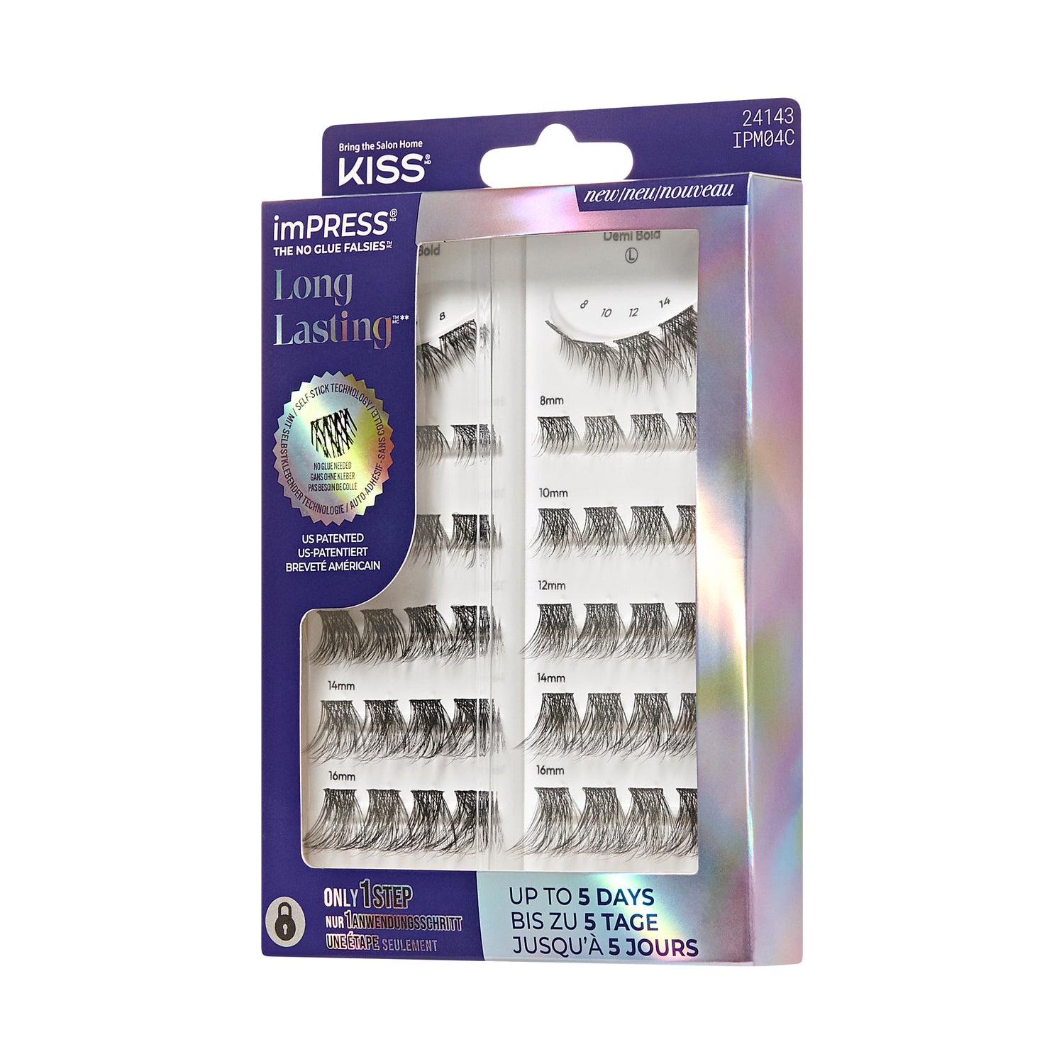 KISS imPRESS Pre-Glued Lash Clusters Kit, Demi Bold, 48 Self Adhesive Eyelashes