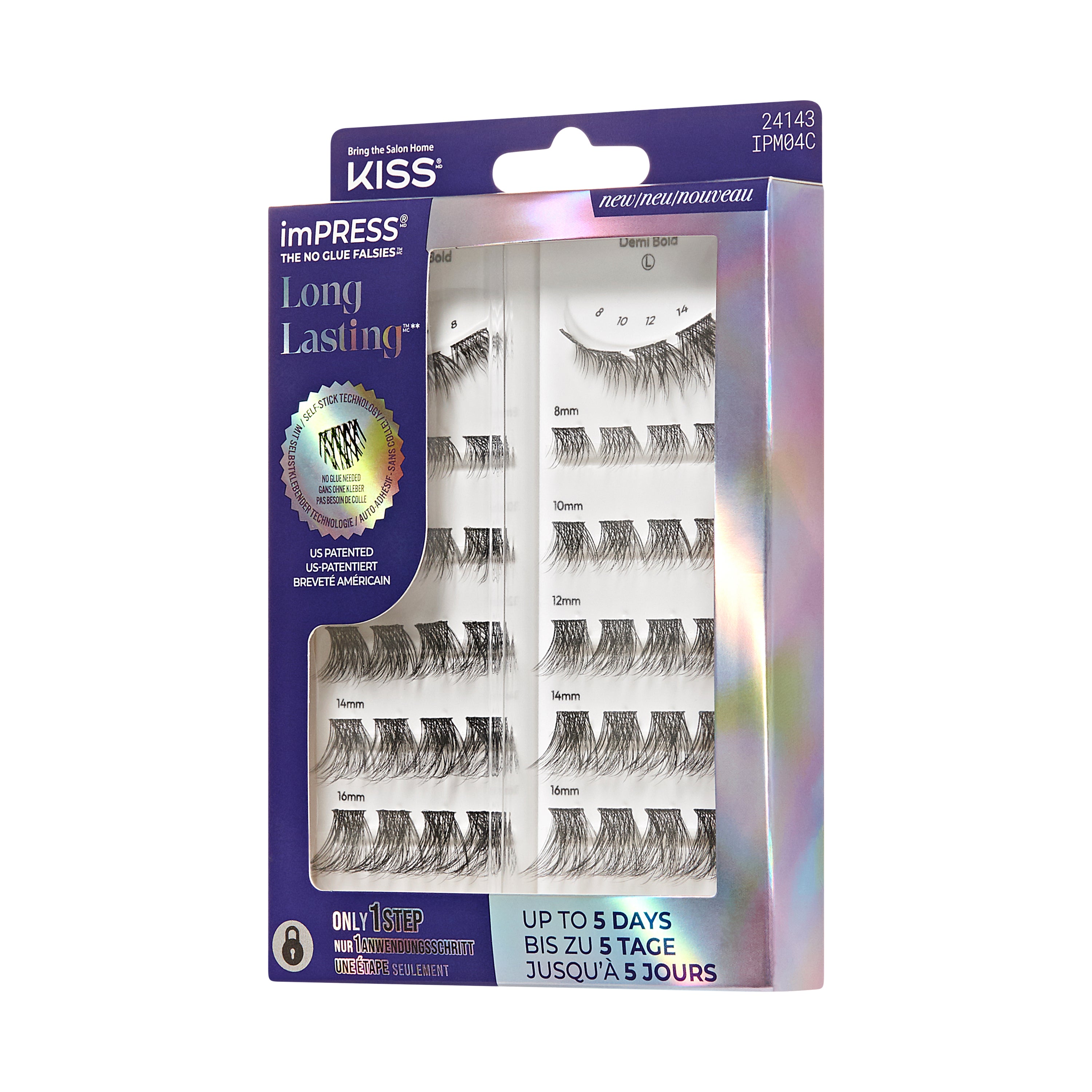 KISS imPRESS Pre-Glued Lash Clusters Kit, Demi Bold, 48 Self Adhesive Eyelashes