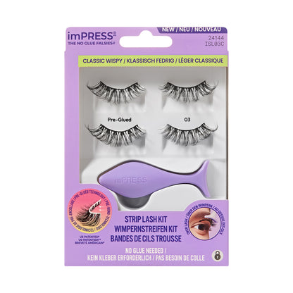 KISS imPRESS Pre-Glued Strip Lashes Kit, Classic Wispy, 2 Pair Self Adhesive Eyelashes