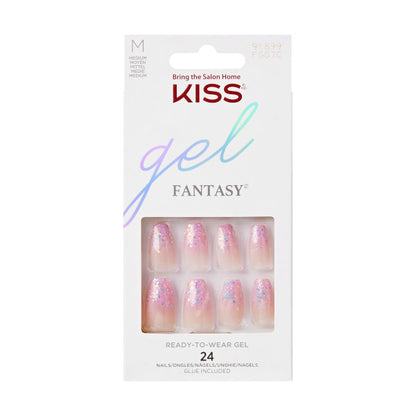 KISS Gel Fantasy Press-On Nails, Glittery Pink, Short Length, Coffin Shape, 27 Ct.