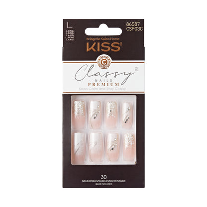 KISS Premium Classy Press On Nails, White French Tips, Long, Square Shape, 30 Ct.