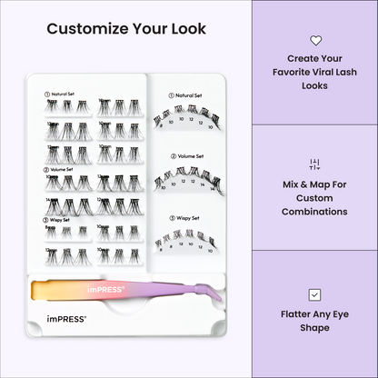 KISS imPRESS Pre-Glued Individual Lashes Kit, Self Adhesive Eyelashes, 60 Lash Clusters