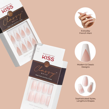KISS Classy French Tip Press On Nails, Exclusive Only, White, Short Oval, 28 Count