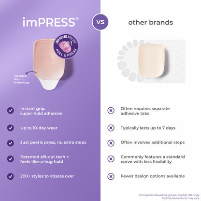 imPRESS Modern French Tip Press On Nails, No Glue Needed, Blue Tips, Short Square, 30 Ct.