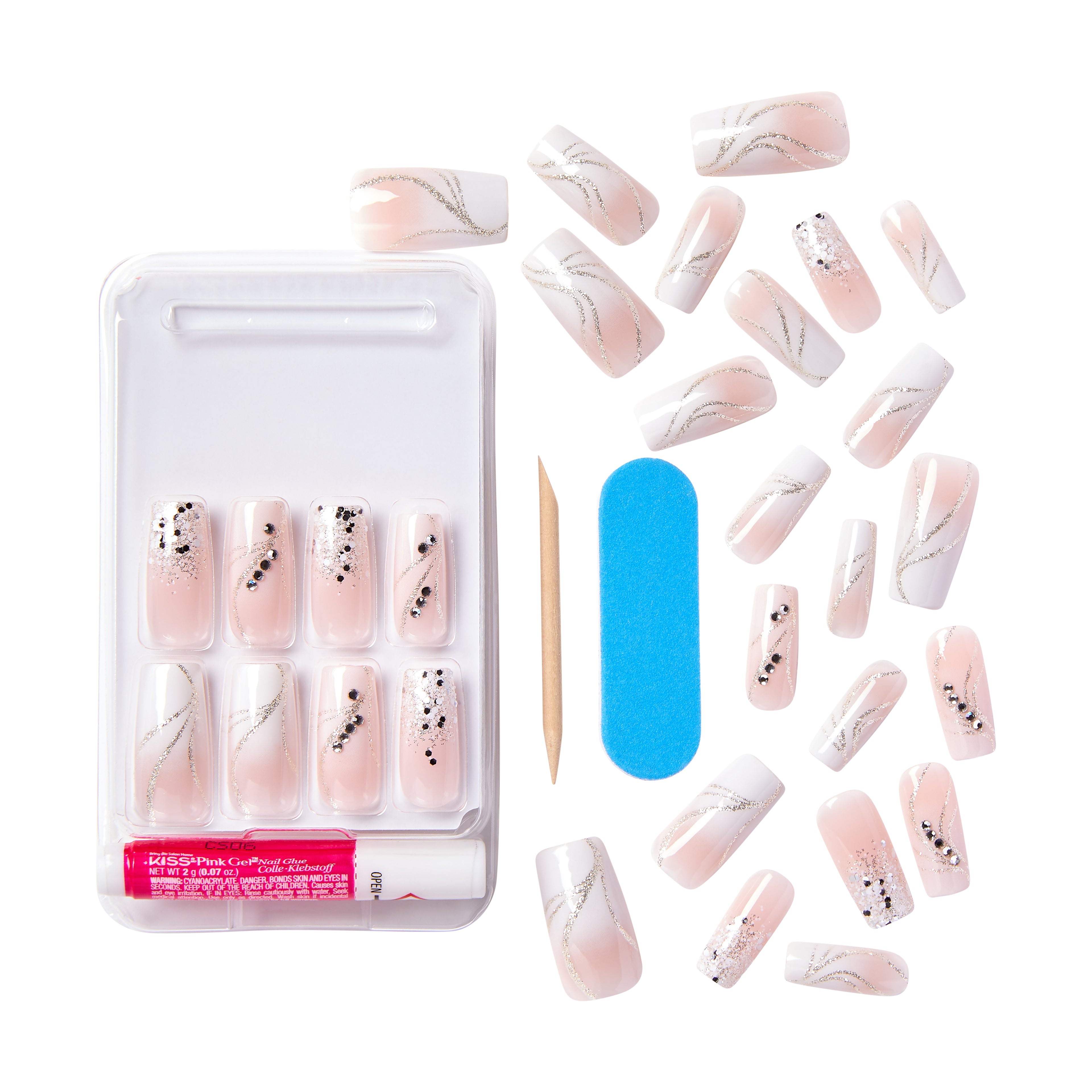 KISS Premium Classy Press On Nails, White French Tips, Long, Square Shape, 30 Ct.