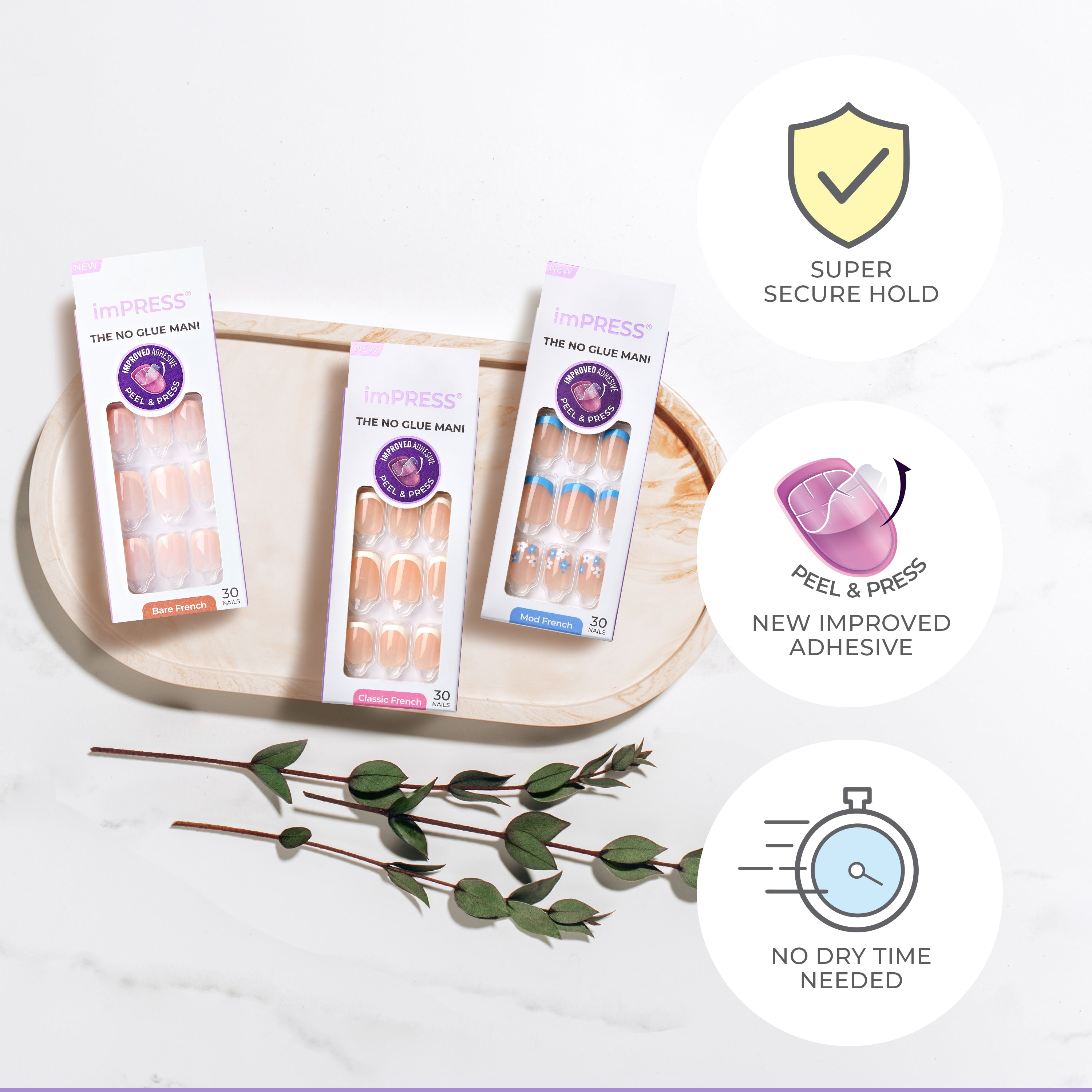 imPRESS Modern French Tip Press On Nails, &